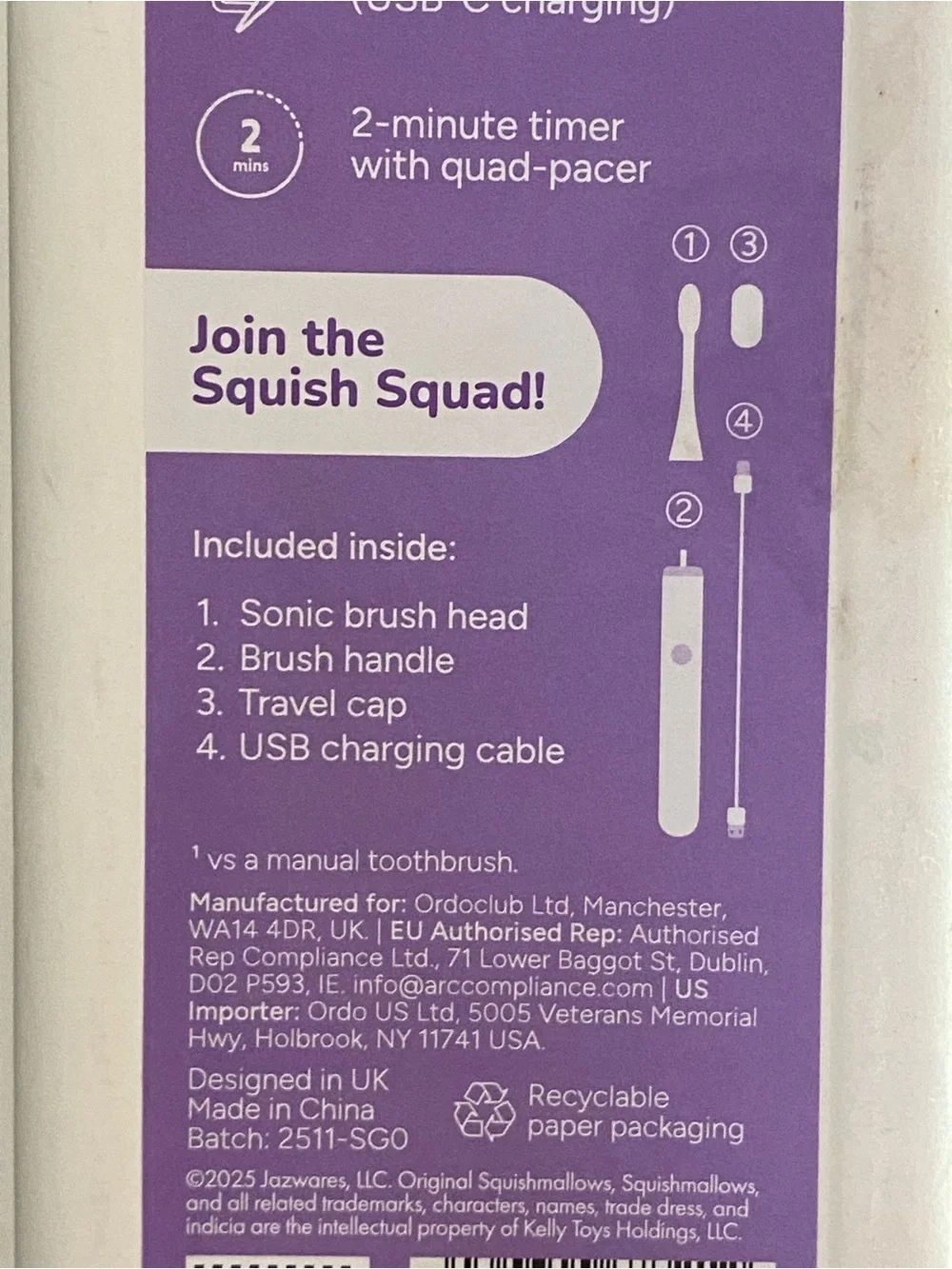 Ordo Sonic Edge Rechargeable Toothbrush ‘Mallows Squad', new!